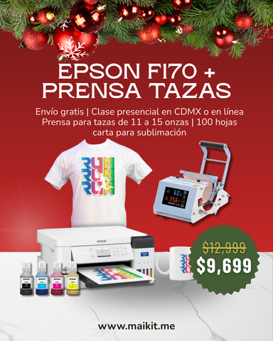 Paquete Sublimación Epson SureColor F170 + Plancha tazas 11 a 15 onzas + Clase