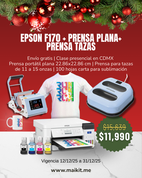 Paquete Sublimación Epson SureColor F170 + Plancha Portátil + Prensa tazas + Clase