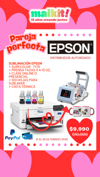 Paquete Sublimación Epson SureColor F170 + Plancha tazas 11 a 15 onzas + Clase