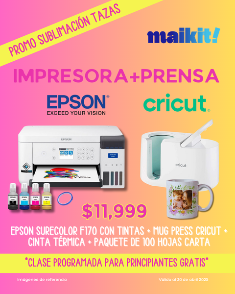 Paquete Sublimación tazas Epson SureColor F170 + Mug Press Cricut + Clase