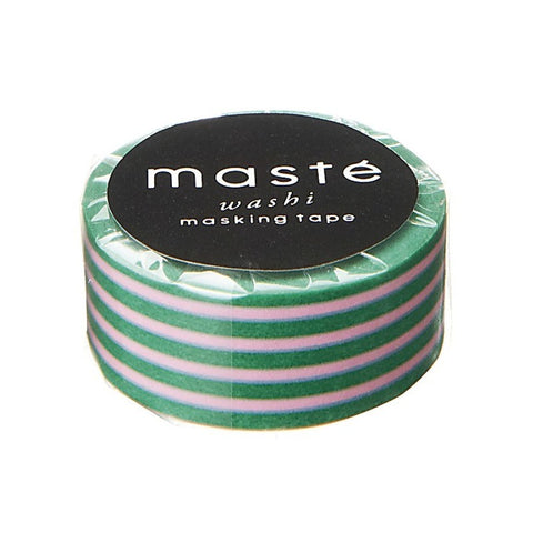 Maste Washi Tape - Rayas Verdes con Rosa